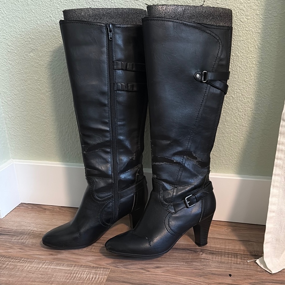 Life Stride Black Heeled Boots Mid-Calf Height